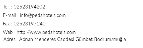 Peda Hotels Gmbet Holiday Beach telefon numaralar, faks, e-mail, posta adresi ve iletiim bilgileri